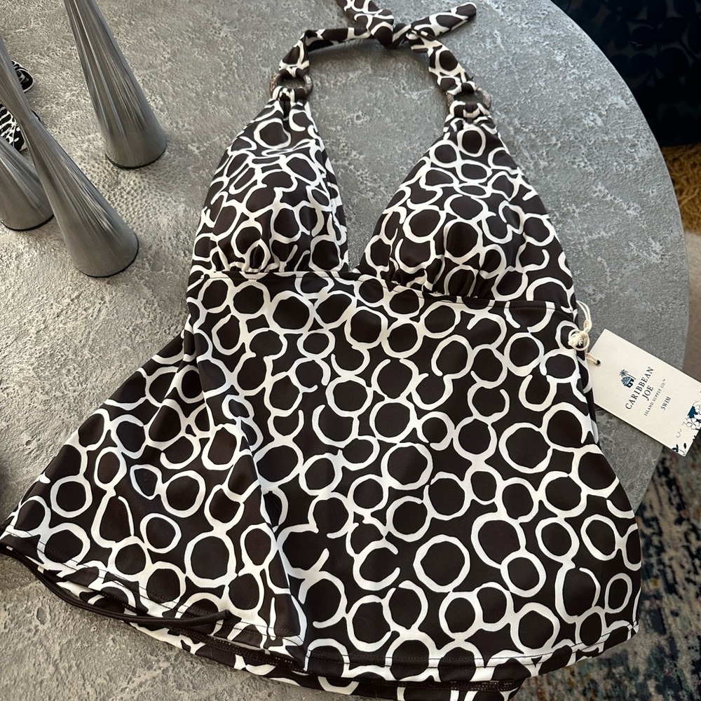 Caribbean Joe Brown & White Halter Swim Top